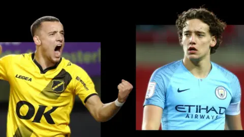 Split image featuring Colin Rosler playing for NAC Breda and Manchester City
