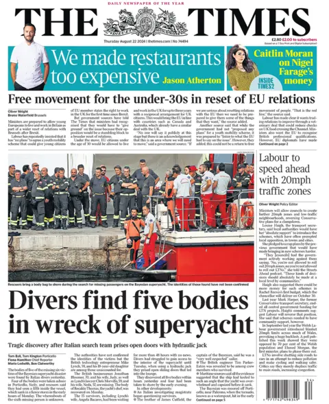 The Times front page, 22 August