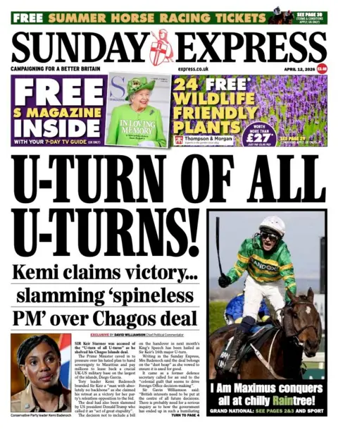 The headline on the front page of the Sunday Express reads: "U-TURN OF ALL U-TURNS!"