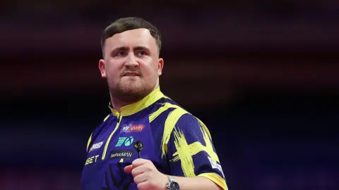 Luke Little celebrates at the World Matchplay