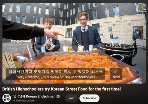 Korean Englishman Armand and Max try Korean street food in a video on the Korean Englishman YouTube channel