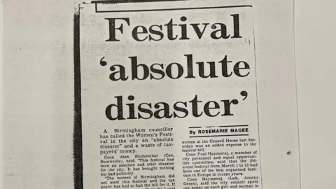 Barbara Webster Collection at the Arts Design and Media Archive A black and white photograph of a newspaper clipping, which has the headline "Festival 'absolute disaster' "