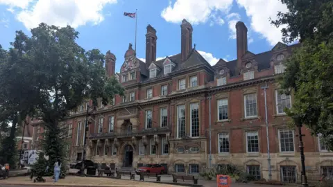 Dry grass in front of the Town Hall in Leicester