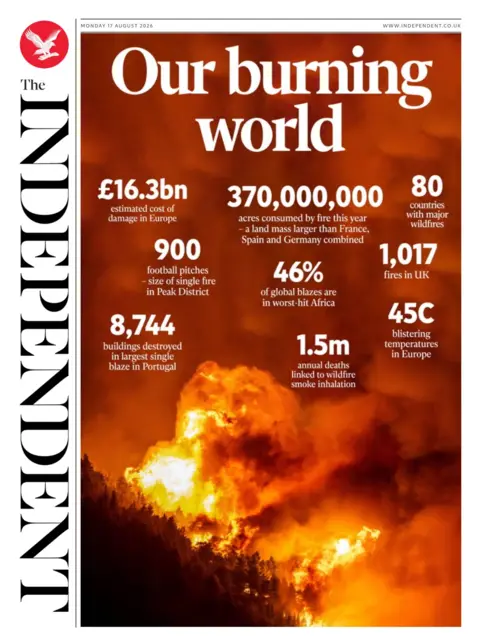 The headline on the front page of the Independent reads: "Our burning world."