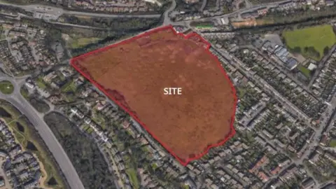 PMG Regeneration An aerial view of the area with a red box showing where the site is.