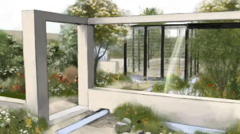 Amanda Patton  An artist's impression of the proposed garden at Chelsea Flower Show depicting glass panels with the names of people who died after being treated with contaminated blood products