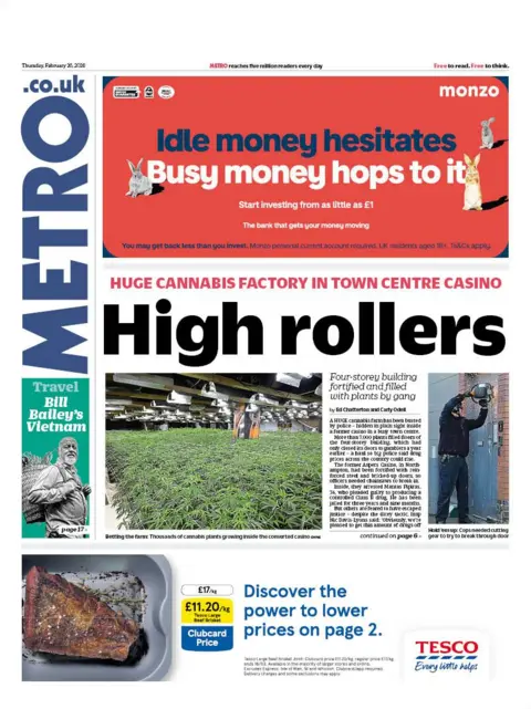 The headline on the front page of the Metro reads: "High rollers."