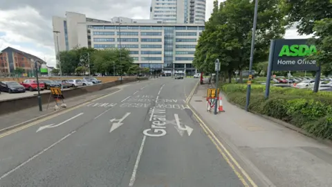 A street with bus stops on it