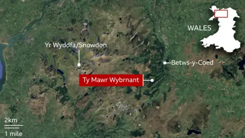 Map of Wales, location of farmhouse 