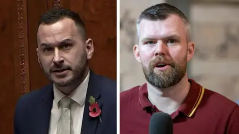 Liam McBurney/PA TUV MLA Timothy Gaston and People Before Profit MLA Gerry Carroll