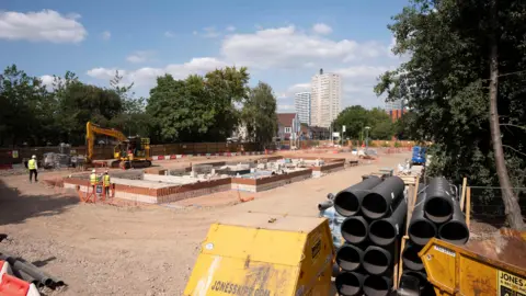 City of Wolverhampton Council Works progressing on the former Duke of York pub development site at Heath Town where machinery and building materials can be seen