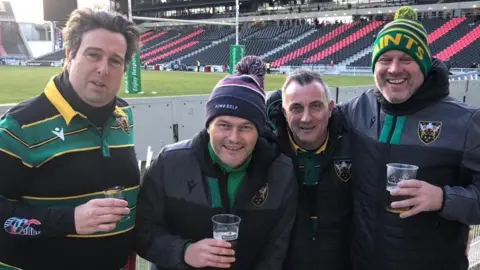 Phillip Grisewood Philip Grisewood, James How, Dave Walker and Liam Bullough, at a Saints game 