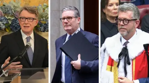 PA Media/EPA Left to right: Lord Peter Mandelson, Sir Keir Starmer and Lord Matthew Doyle (composite image)