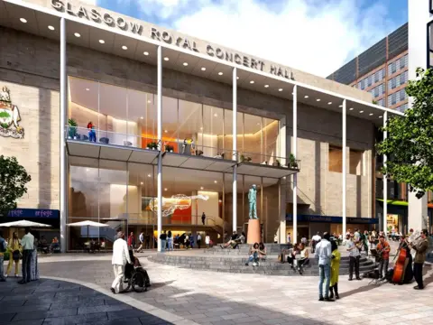 Landsec An artist's impression showing the new, smaller version of the Concert Gall steps next to Buchanan Galleries