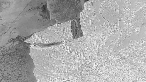 BAS Mapping and Geographic Information Center/Copernicus Sentinel 2024 A83 Iceberg breaks off in May and blocks access to penguin colony