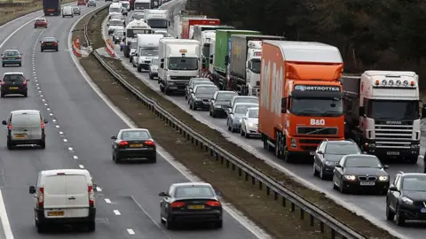 A traffic jam on a motorway