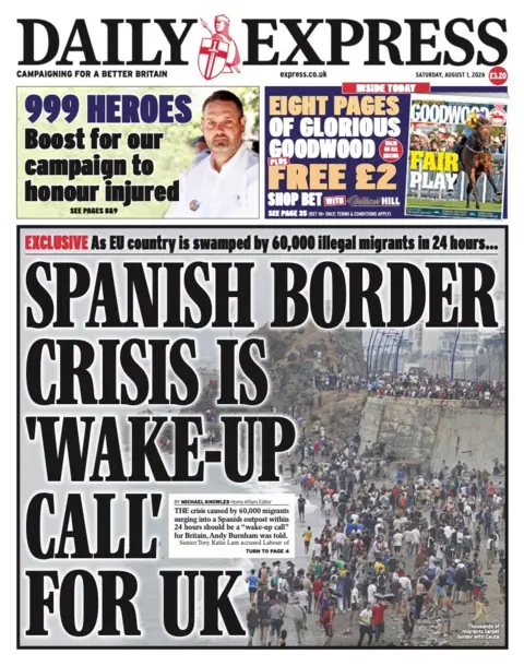 The headline on the front page of the reads: "Spanish border crisis is 'wake-up call' for UK."