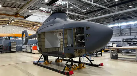 BBC A Proteus research aircraft inside a hangar at Leonardo in Yeovil.