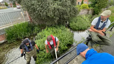 Four men carrying out the rescue of the fish. 