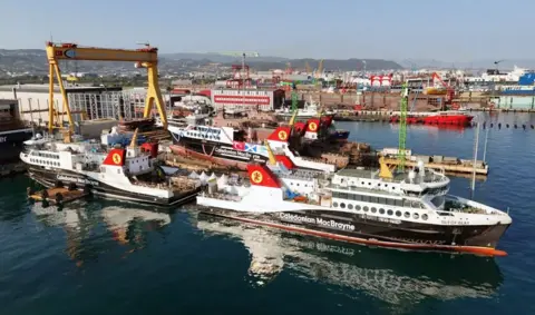 CMAL Four identicial ferries at various stages of construction at the Cemre shipyard