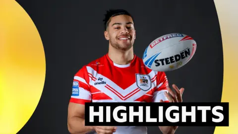 Pre-season shot of St Helens' Lewis Murphy with a rugby league ball