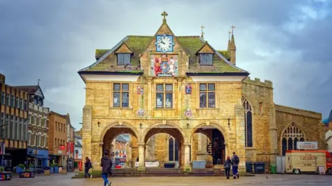 Peterborough city centre with the Guildhall in the foreground