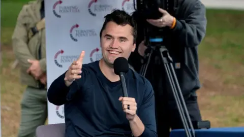 Reuters Turning Point USA founder and conservative commentator Charlie Kirk debates before his scheduled speech on the University of Washington campus in Seattle, Washington, USA, May 7, 2024.