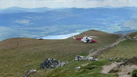 A Coastguard helicopter involved in a mountain rescue