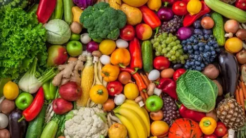 A general view of vegetables and fruit.