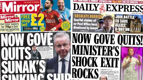 Daily Mirror and Daily Express newspapers for Saturday 25 May
