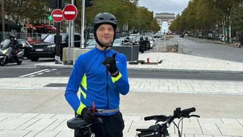 Robert Seaward in Paris on his bike