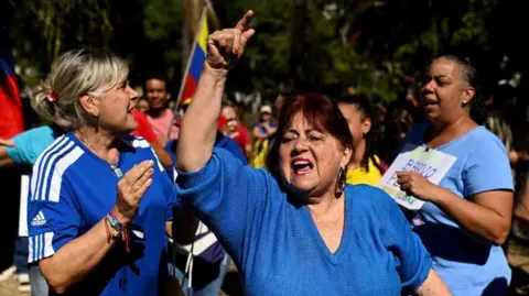 Supporters of Venezuela's opposition gather ahead of the inauguration of President Nicolas Maduro on Friday for his third term, in Caracas, Venezuela January 9, 2025.