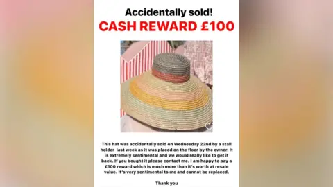 Eileen Lam A reward poster offering £100 for the return of a hat which was sold for £2 at a car boot sale