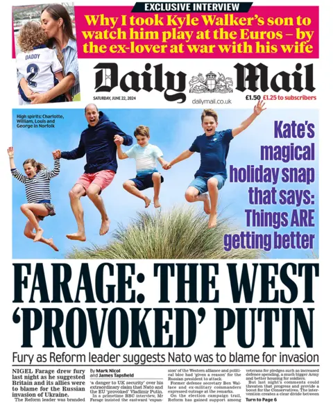 Daily Mail headline: "Farage: the west  ‘provoked’ Putin"