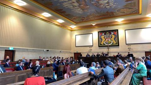 Bristol Councillors inside the main chamber at City Hall