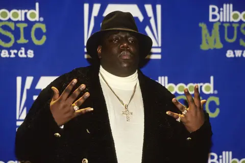 Getty Images Notorious Big poses for a photograph at the Billboard Music Awards