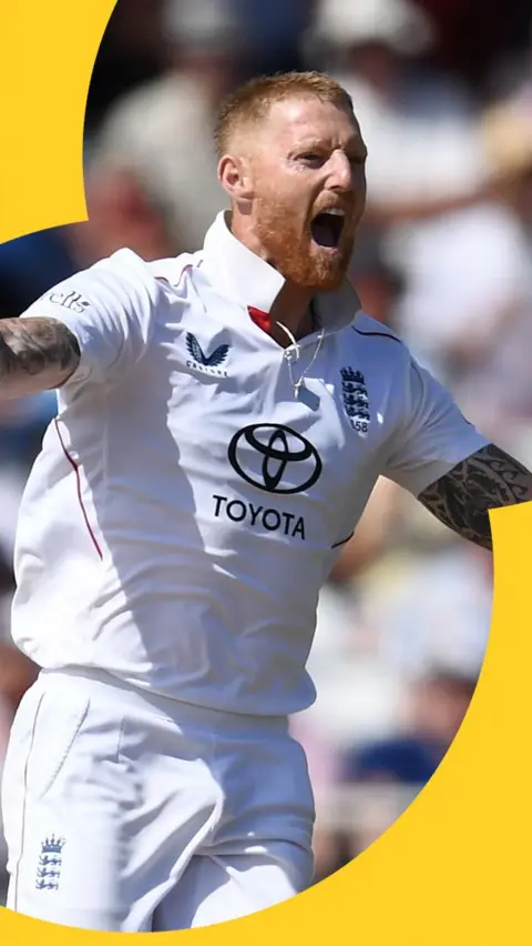 Ben Stokes reacts to a wicket with a big smile as England play New Zealand on day four of the men's Test match series
