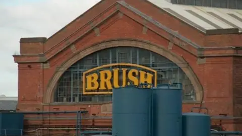 BBC View of the Falcon Works industrial estate, still known to locals as Brush Works, as seen from Loughborough railway station