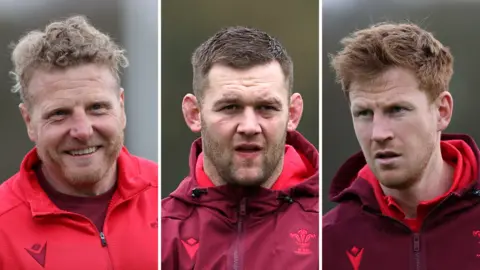 L-R: Coaches Duncan Jones, Dan Lydiate and Rhys Patchell