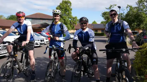 St Margaret's Hospice Four from St Margaret's Hospice cyclists lined up in a row