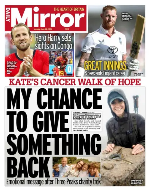 "My chance to give something back" reads the headline on the front page of the Daily Mirror.