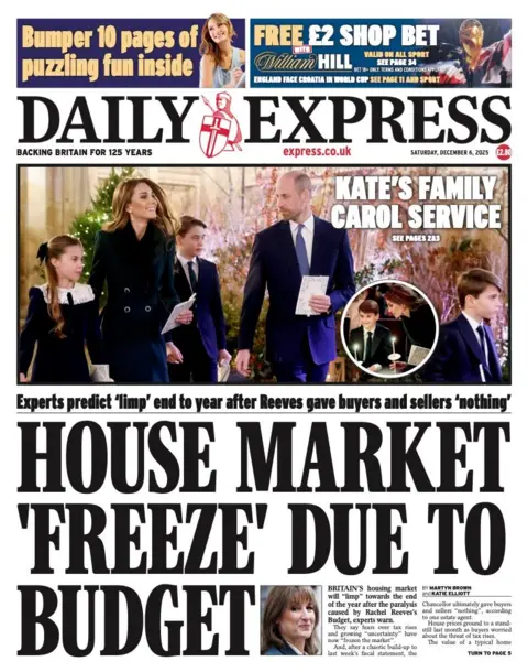 The headline on the front page of the Express reads: “House market 'freeze' due to budget”.