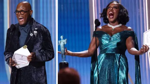Reuters Samuel L Jackson and Viola Davis on stage at the Actor Awards