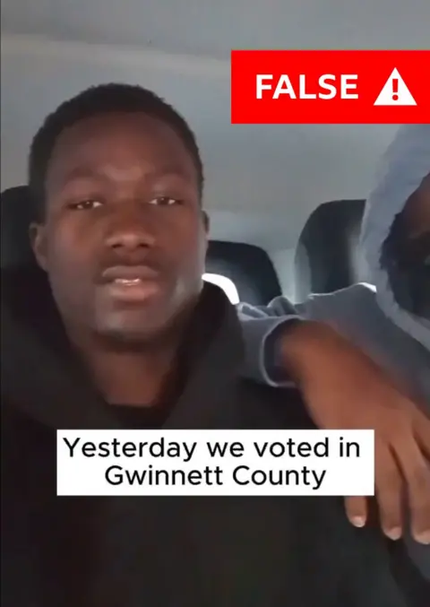 X A screenshot showing a black man and the caption "yesterday we voted". There is a 'fake' label in red across the top of the image.