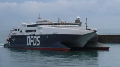 DFDS Tarifa Jet approaching St Peter Port Harbour, Guernsey