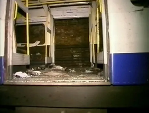 PA Media Wreckage and debris onboard a train at Edgware Road station, July 7th 2005 (7/7 Bombings - Coroners Inquest evidence)