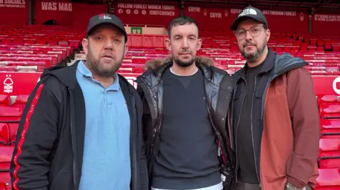 BBC Darren, Lee and James Coates, sons of the late Ian Coates, at the City Ground, Nottingham. 