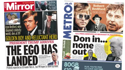 The front page of the Daily Mirror and Metro in a composite image. "The ego has landed" reads the headline on the front page of the former and "Don in... none out" reads the headline on the front page of the latter.