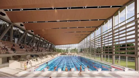 GLA A CGI of an olympic-length swimming pool 