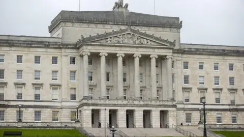 Stormont - It is a large white building with steps leading up to it